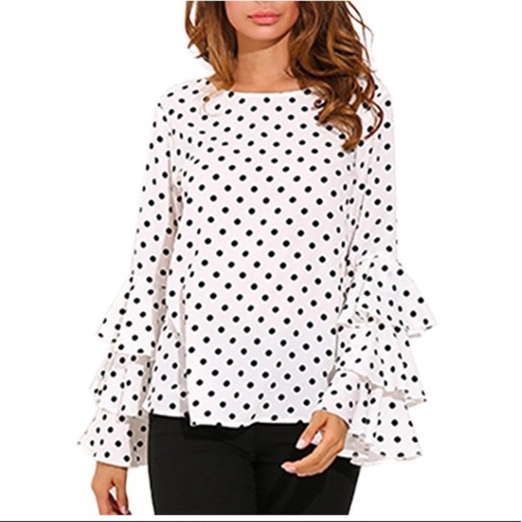 Black & White Polka Dot Flounce Sleeve Top Sz 16 - Picture 3 of 6